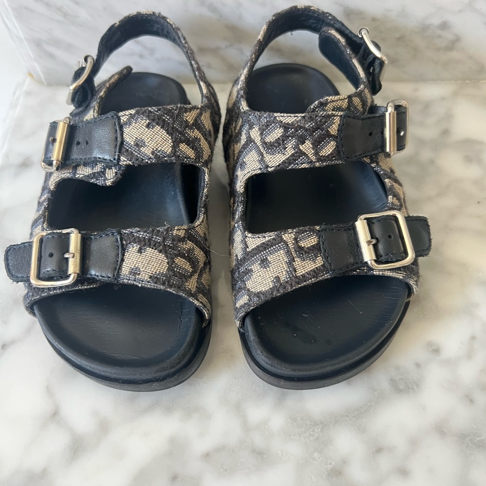 Dior Kids Black and Tan Buckle Sandals